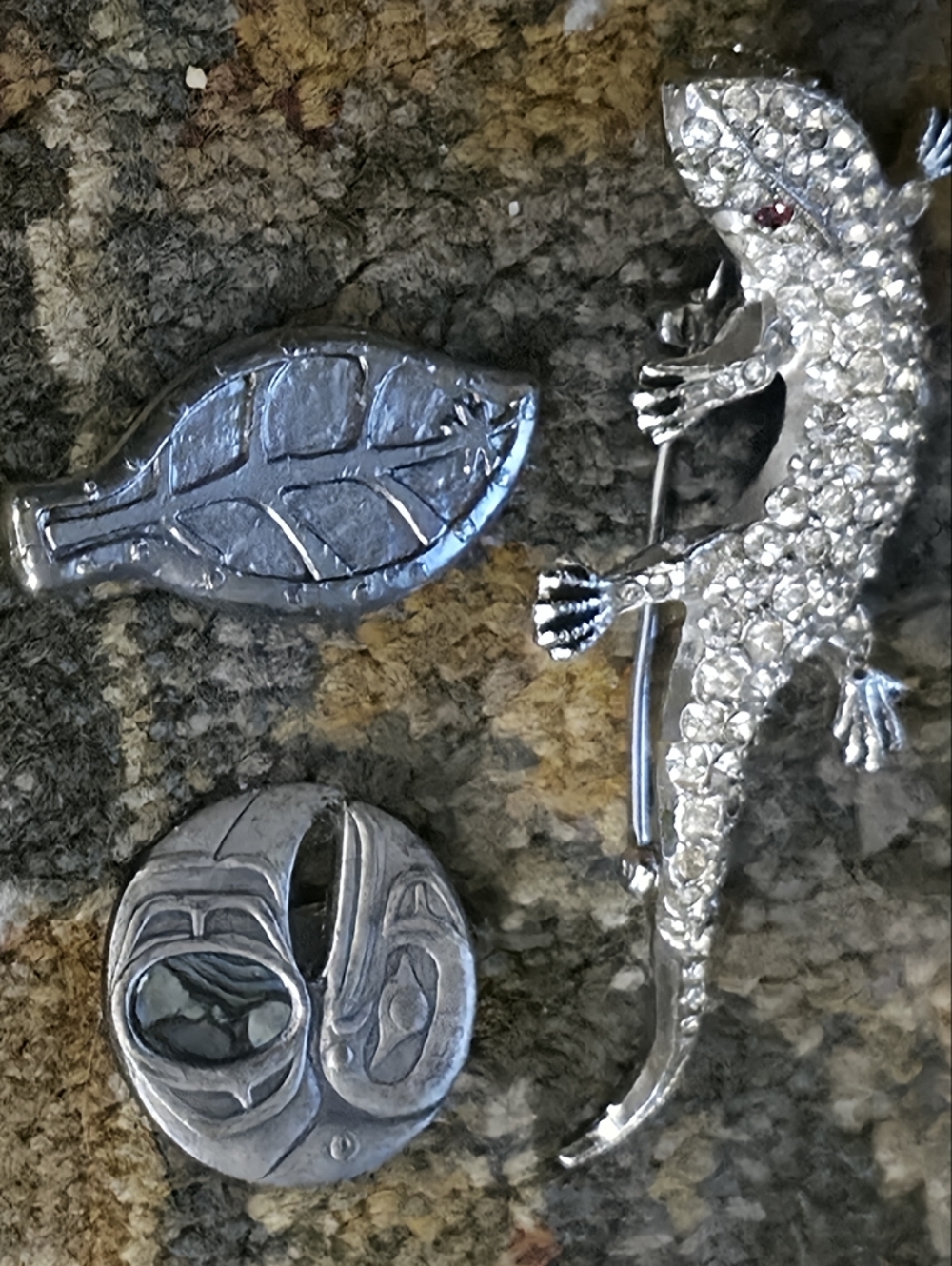 Vintage Silver Reptile Lizard Three Brooch Set